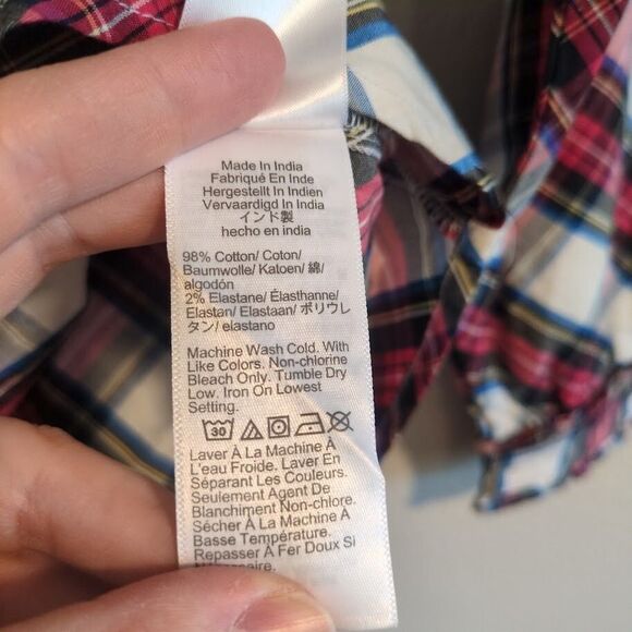 J Crew BM029 NWT Size XXS White Tartan Plaid Cotton-Blend Ruffle-Neck Top - Picture 5 of 9